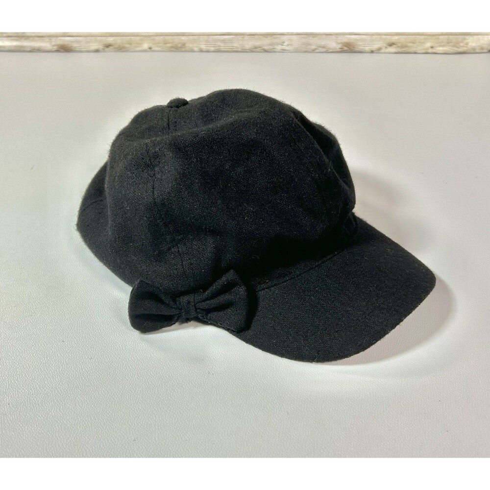 Womens August Cabbie Newsboy Hat Black Short Billed Biker Bow Cute Cap